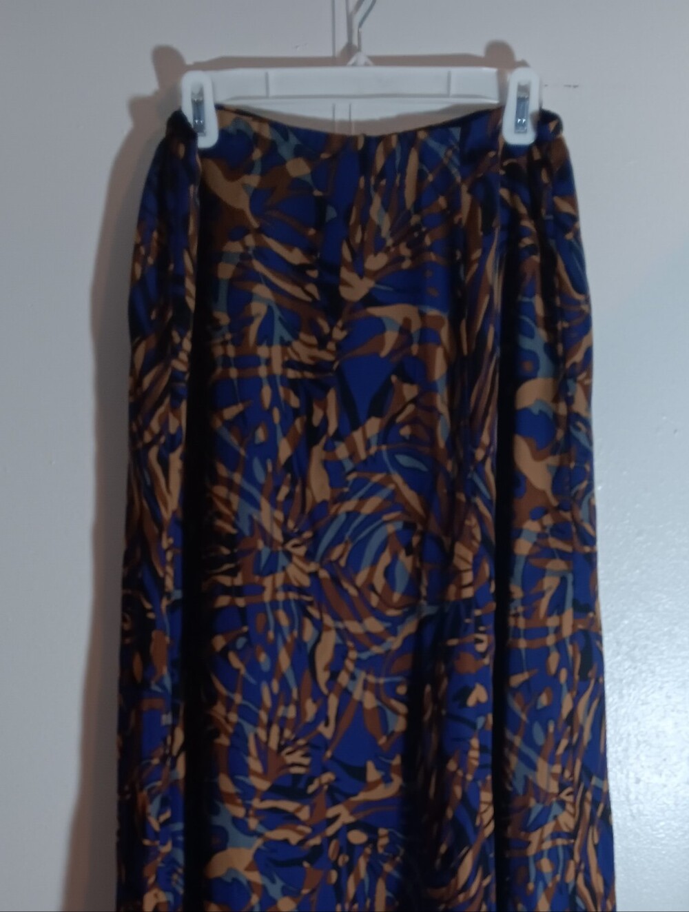 Women's Blue and Brown Printed Midi Skirt
